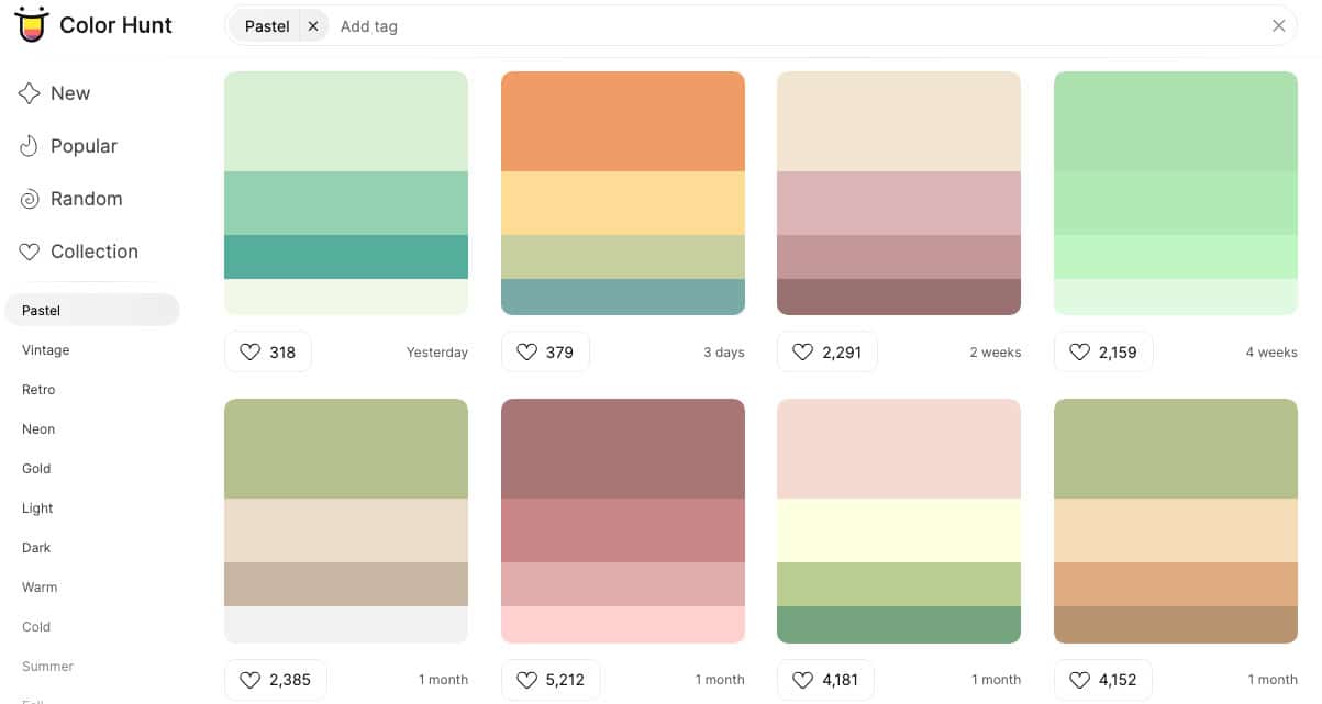 Pastel Color Palettes en Color Hunt